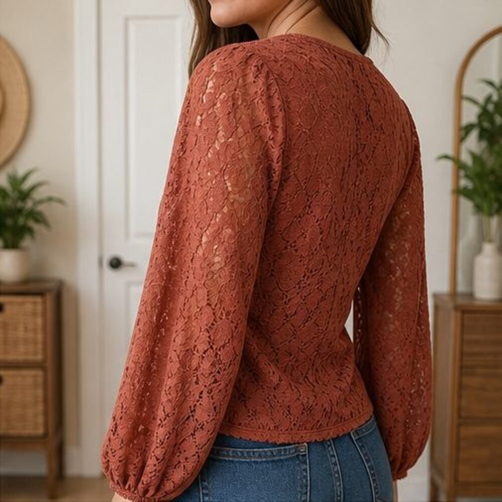 Rust Pleated Blouse - Picture 3 of 6